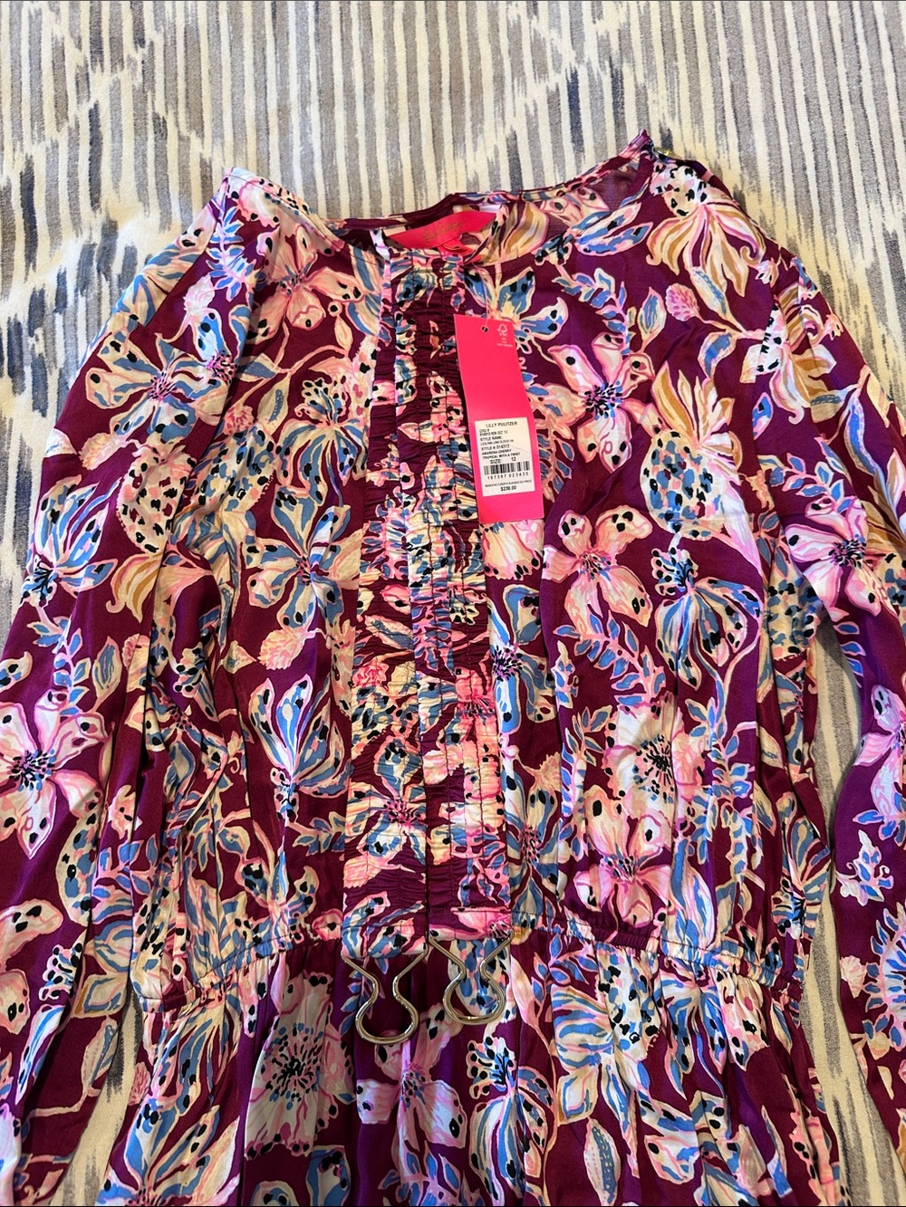 Lilly Pulitzer Burgundy Floral Ruffle Front Tunic